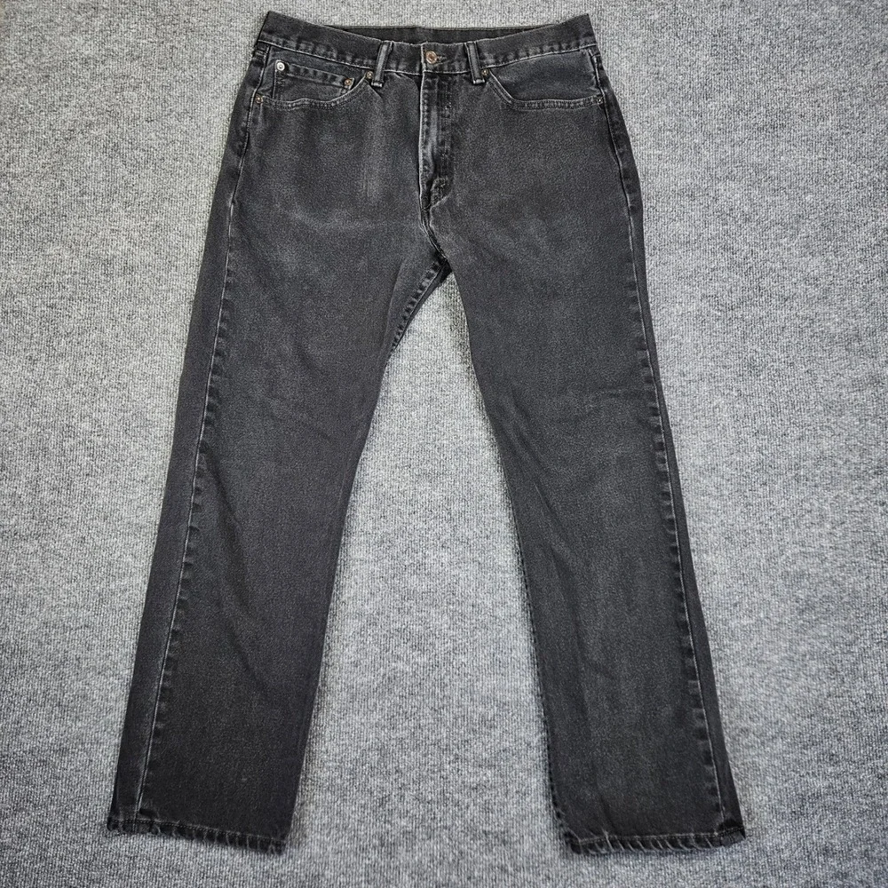 Levis 505 Jeans Men 36x32 (34x30) Dark Wash Black Regular Fit Straight Leg Denim